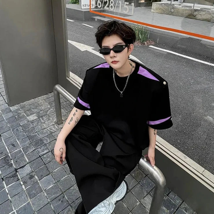 Round Neck Contrast Splicing Loose T-Shirt