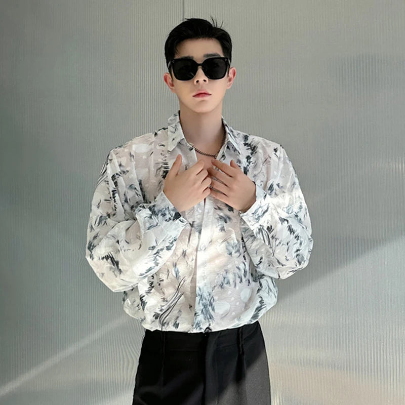 Abstract Painted See-Through Loose Shirt