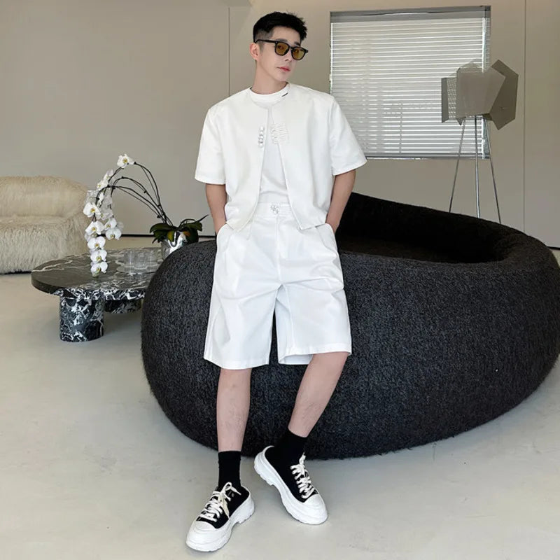 Casual Round Collar Solid Shorts Set