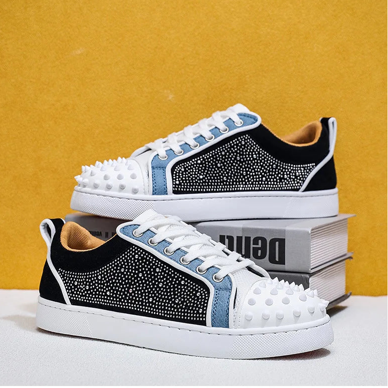 Patchwork Rhinestone Rivet Studded Sneakers