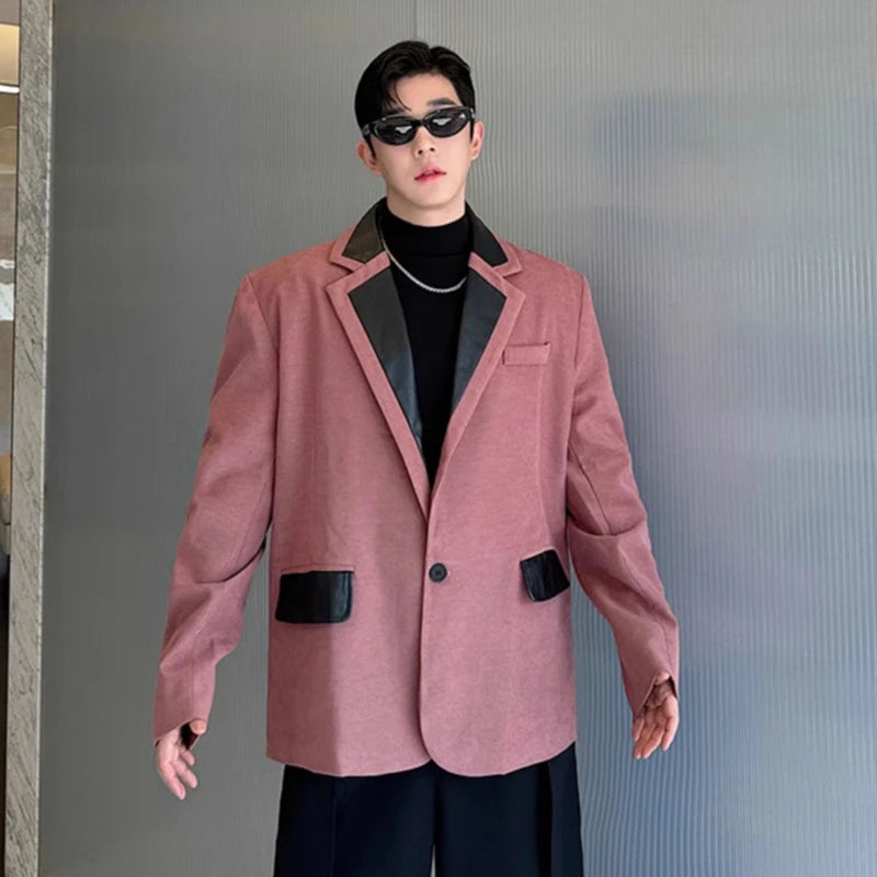 Patchwork Design PU Leather Blazer