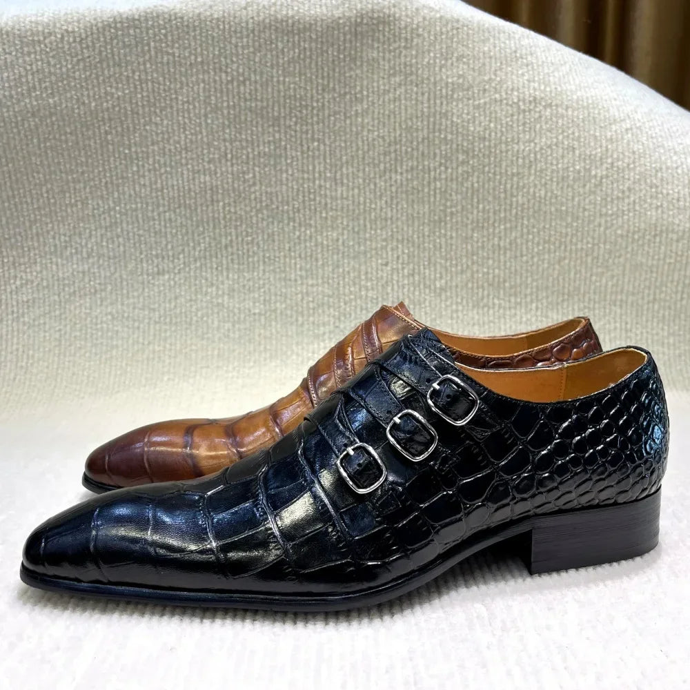 Triple Buckles Genuine Leather Men's Shoes