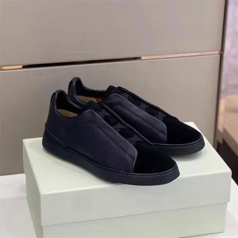 Solid Leather Casual Men's Sneakers