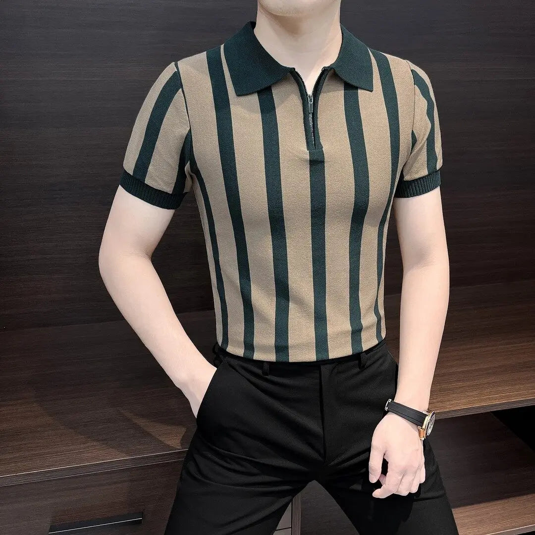 Men Summer Striped Knitted Polo Shirt