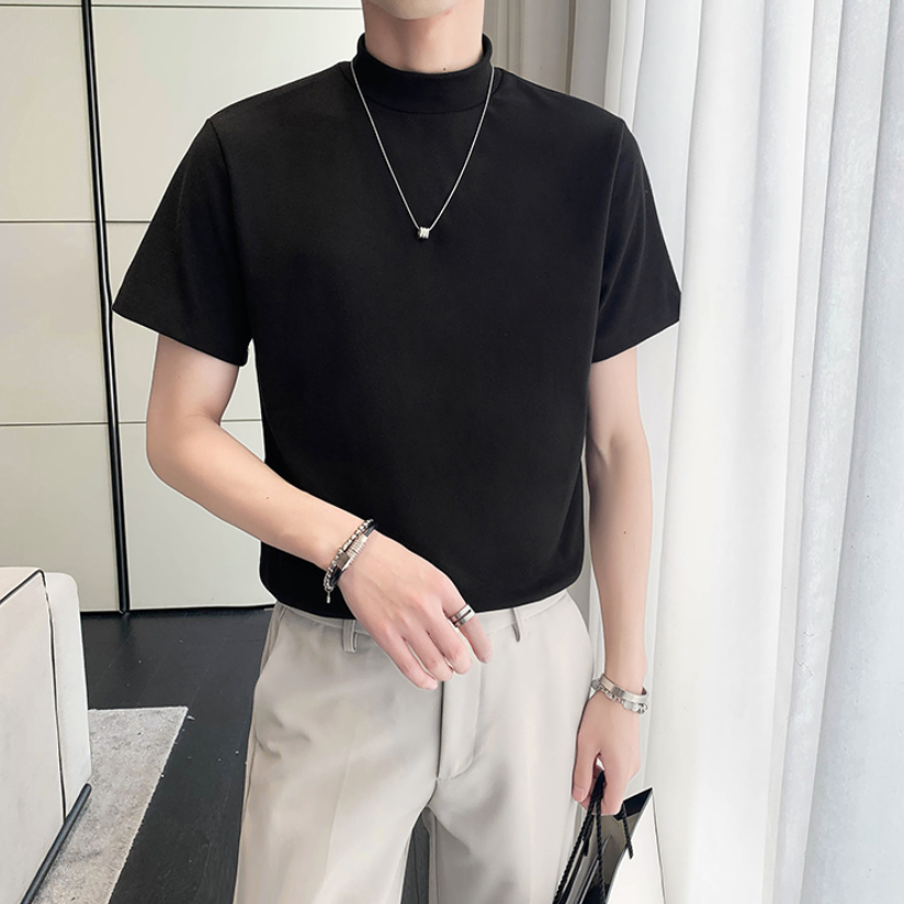 Solid Color Turtleneck Loose T-Shirt