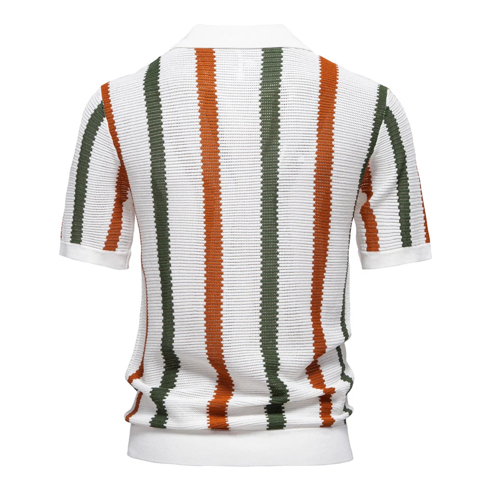 Breathable Striped Casual Style Polo Shirt