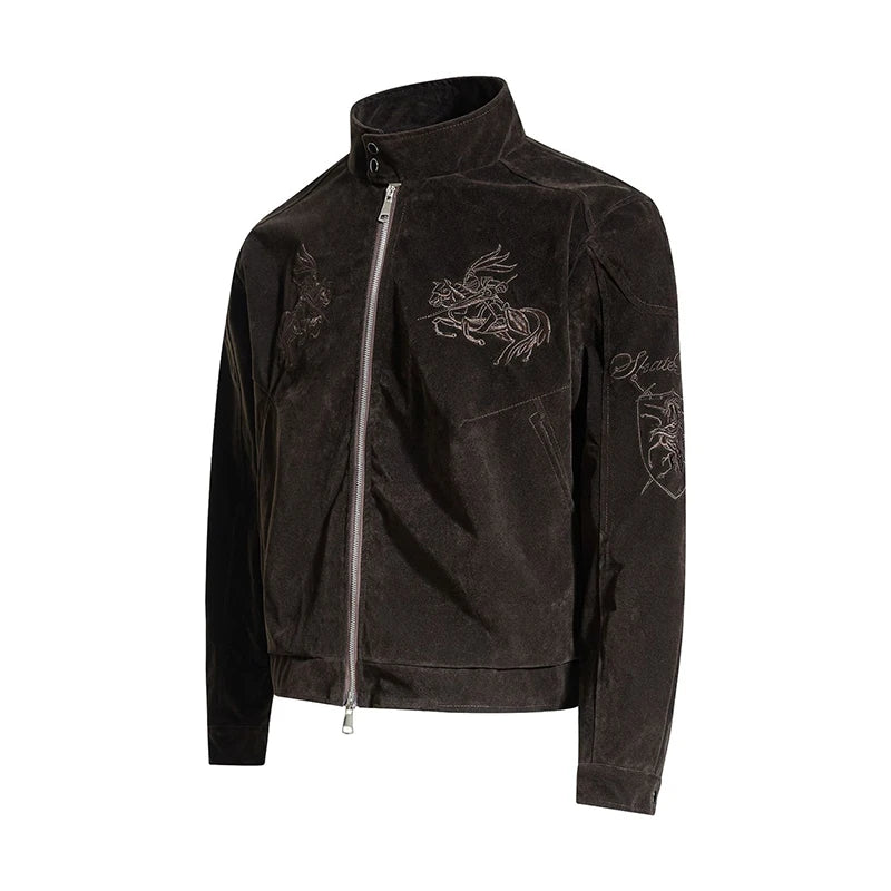 Stand Collar Embroidery Zipper Jacket