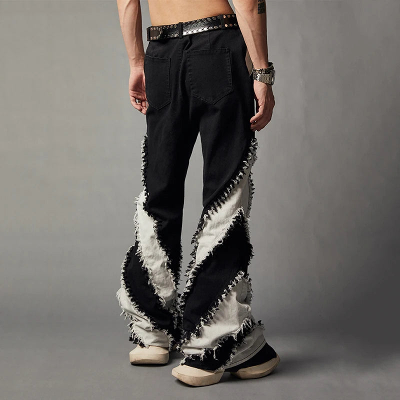 Patchwork Black Flare Pants Jeans