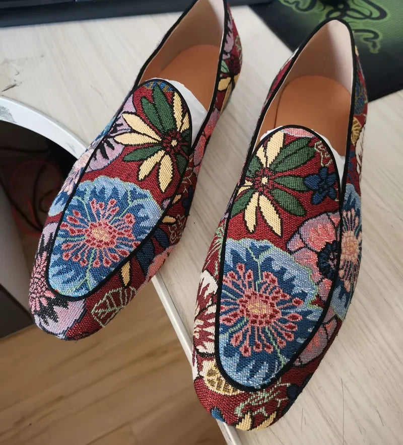 Floral Pattern Canvas Men's Loafers