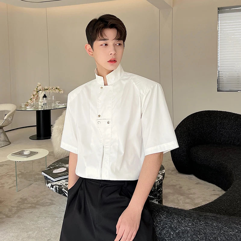 Casual Solid Stand Collar Zipper Shirt