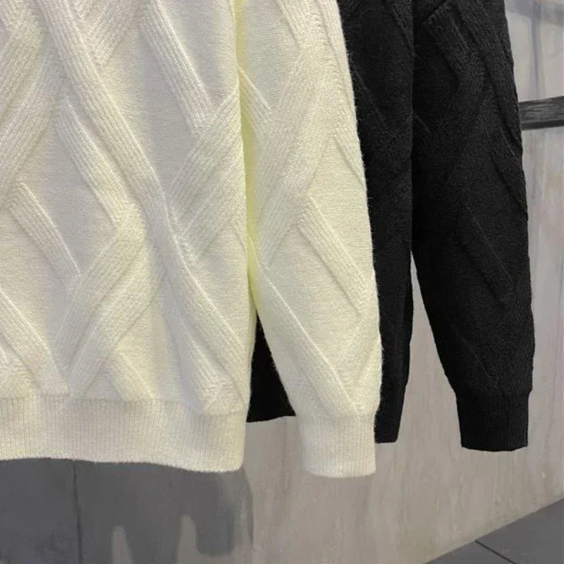 Rhombus Knitted Wool Sweater