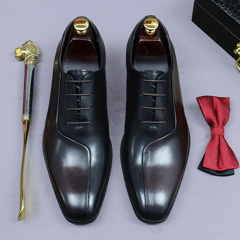 Half Mixed Color Leather Oxfords Shoes