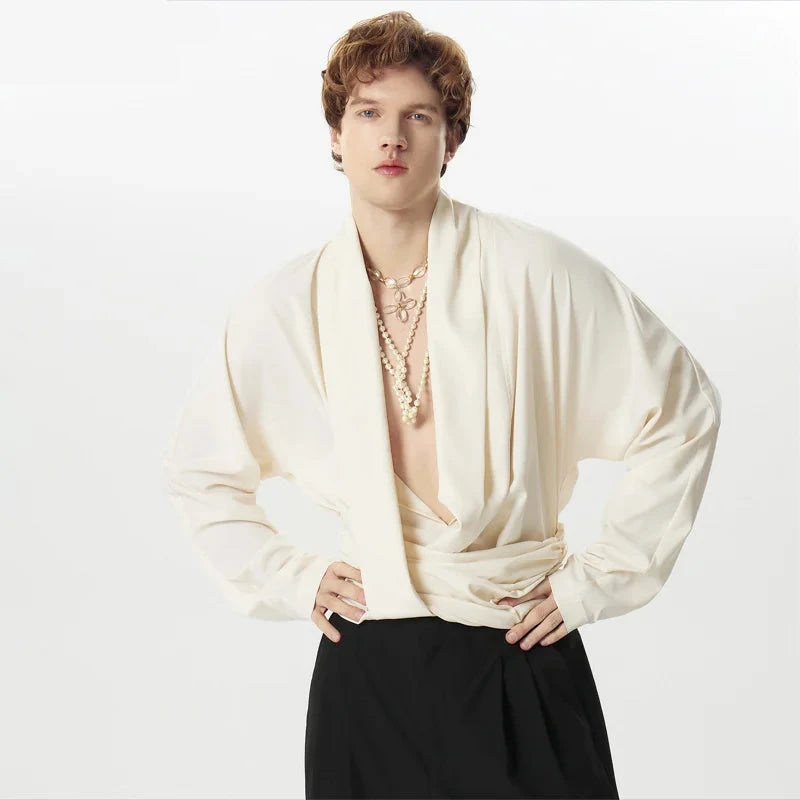 Solid Irregular Deep V-Neck Shirt