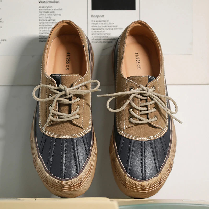 Split Leather Non-Slip Lace-Up Sneakers