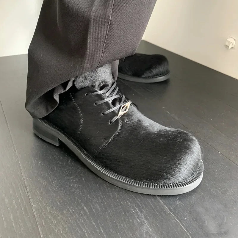 Round Toe Horsehair Fur Derby Shoes