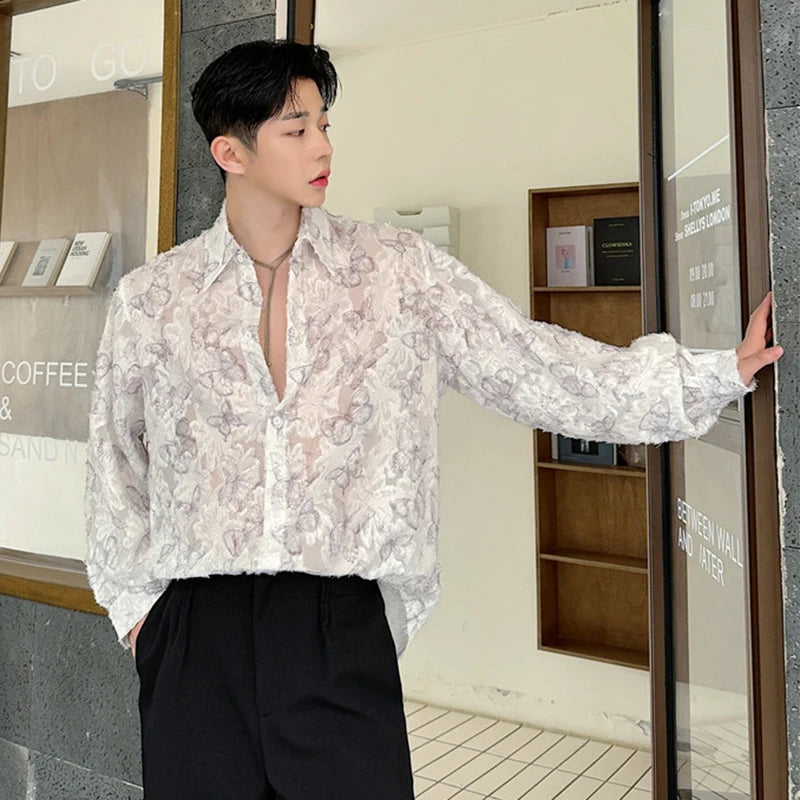 See Through Floral Embroidery Shirt