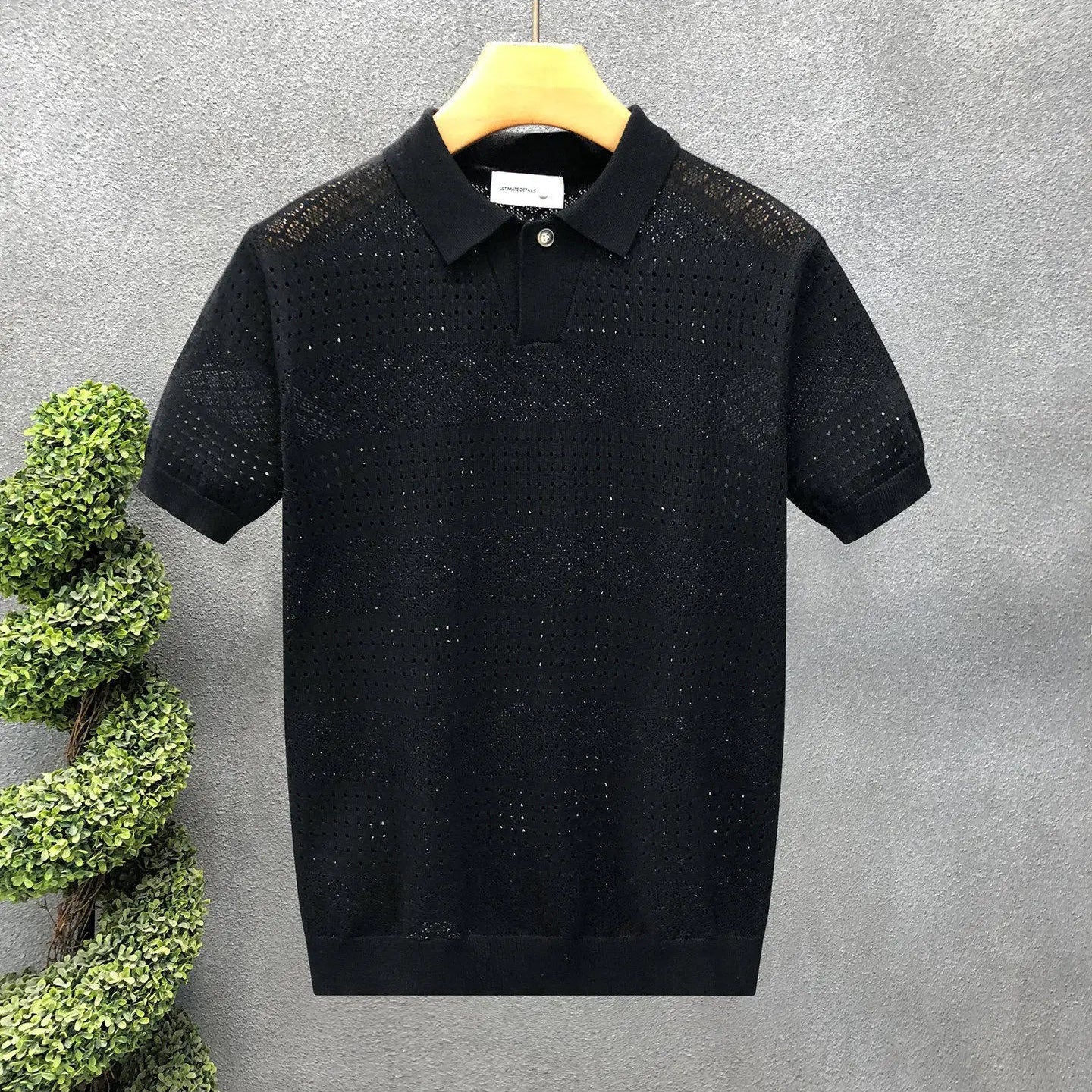 Breathable Hollow Out Knit Polo Shirt