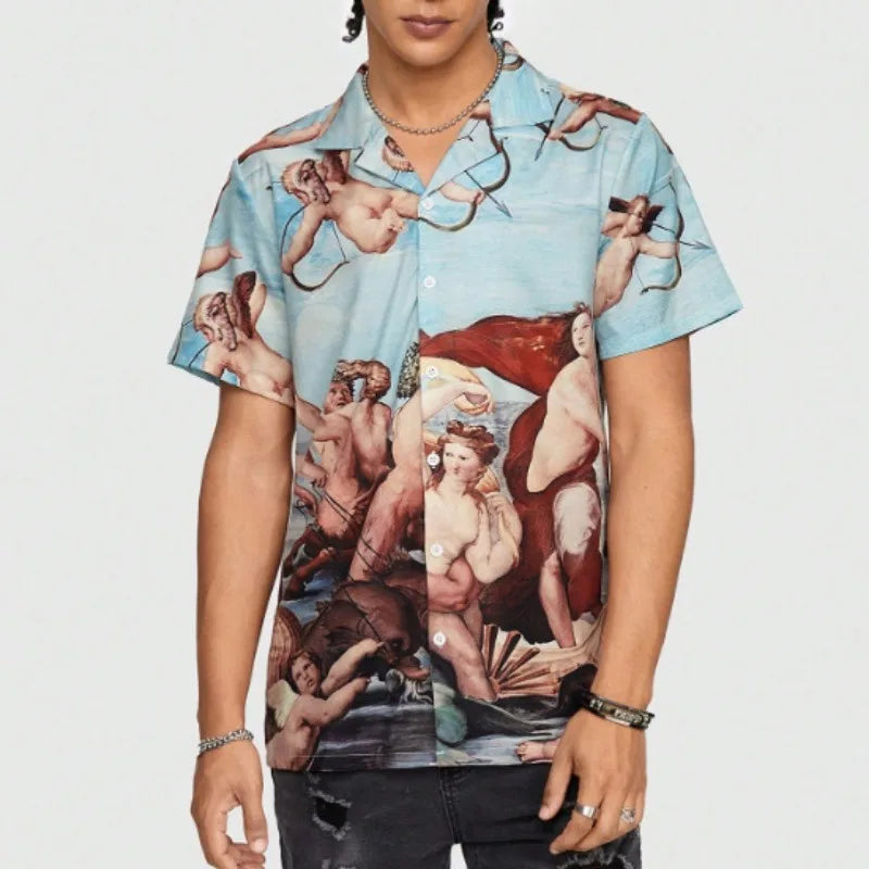 Vintage Loose Printed Short Sleeve Shirt