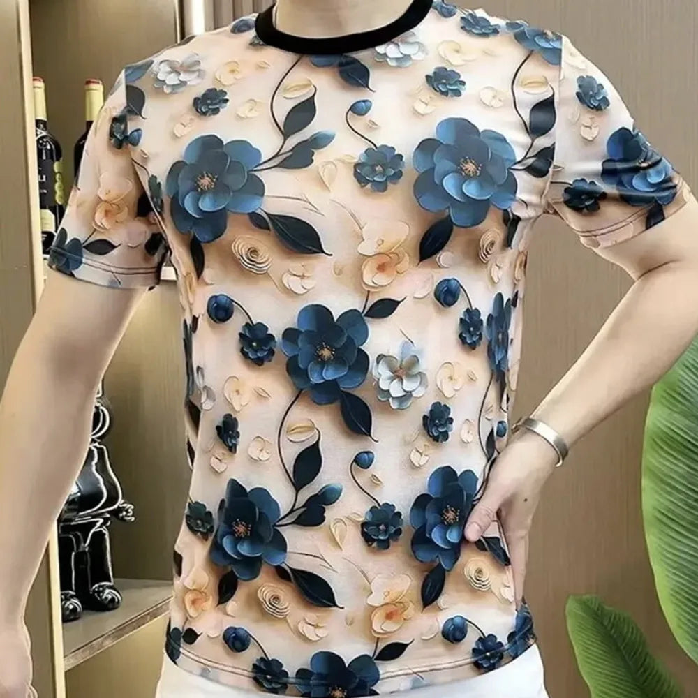Blue Floral Short Sleeve T-Shirt
