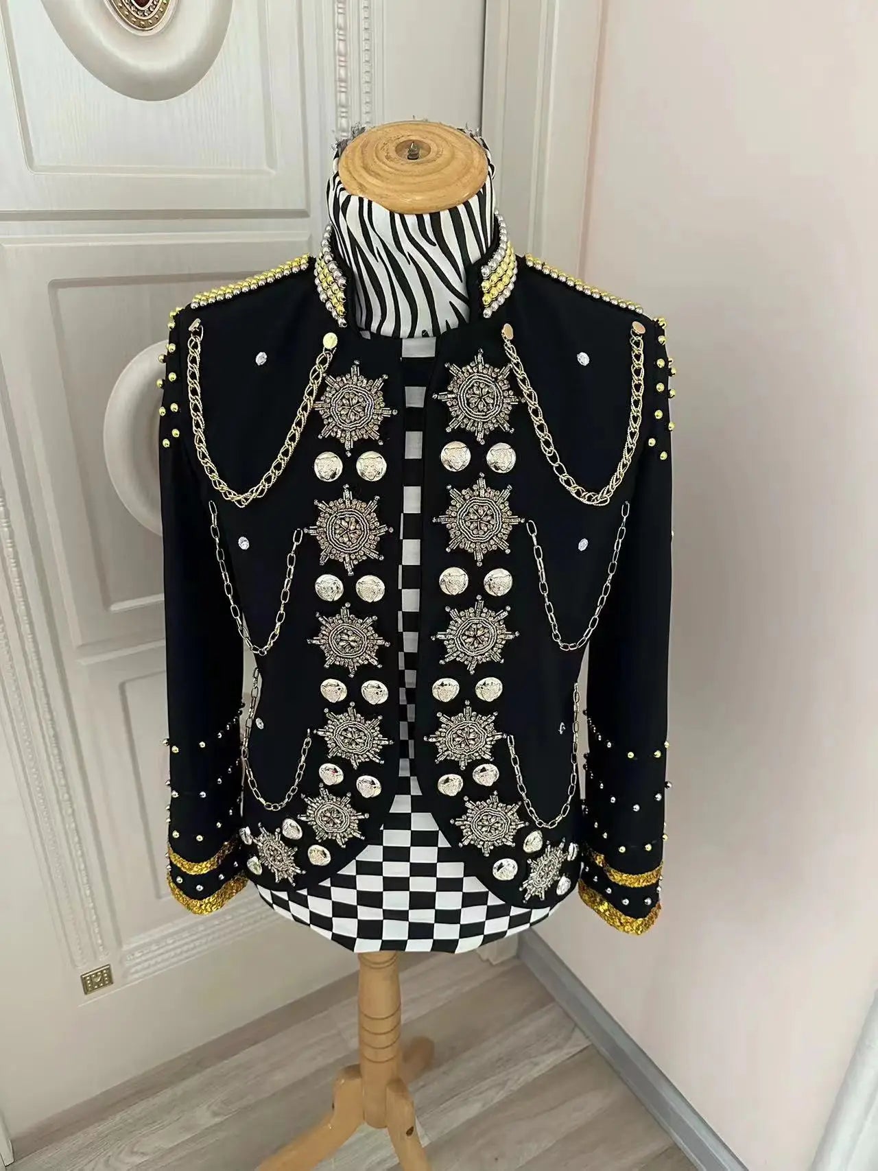 Metal Chain Rhinestone Costumes Blazer