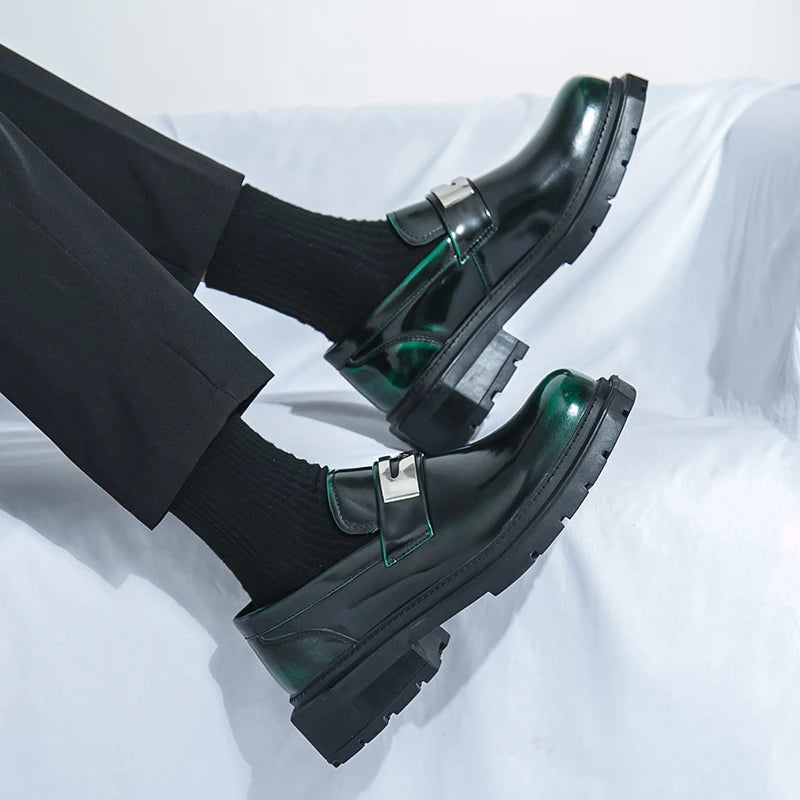 Square Toe Shiny Metal Accent Loafers