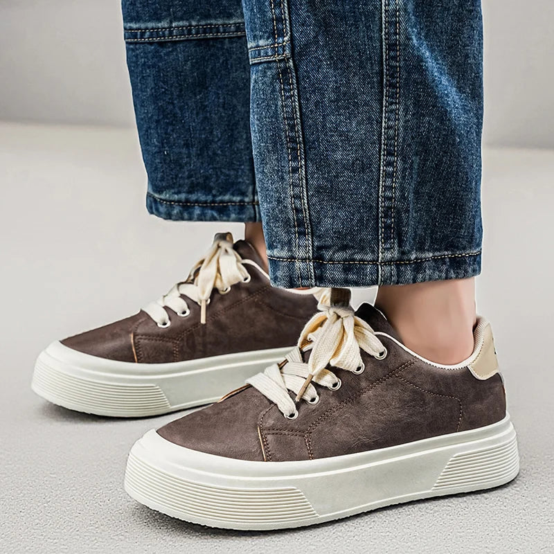 Thick-Soled Textured Leather Sneakers