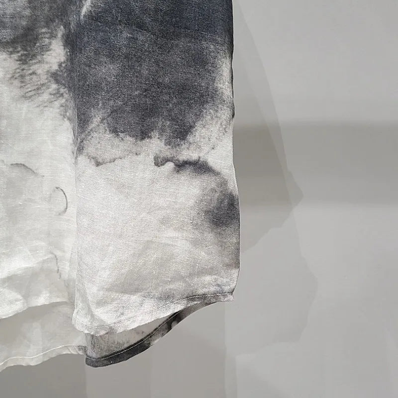 Tie Dye Stand Collar Loose Polo Shirt