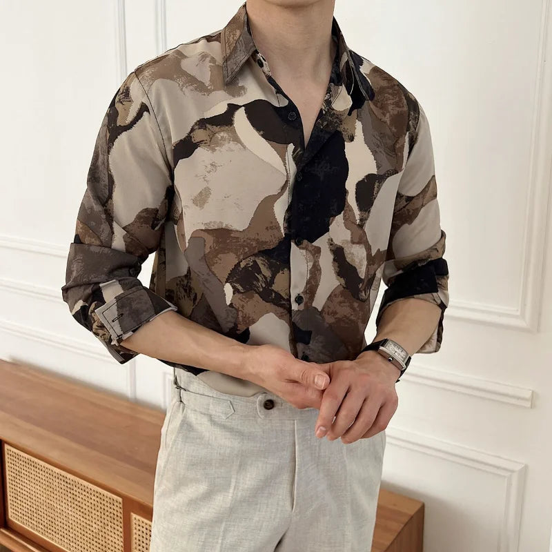 Brown Color Block Printed Shirt