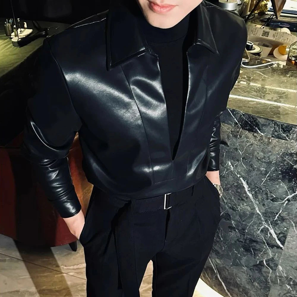 Black PU Leather 2 In 1 Rider Shirt