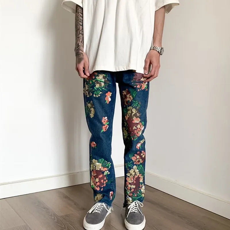 Flowers Printed Loose Jeans