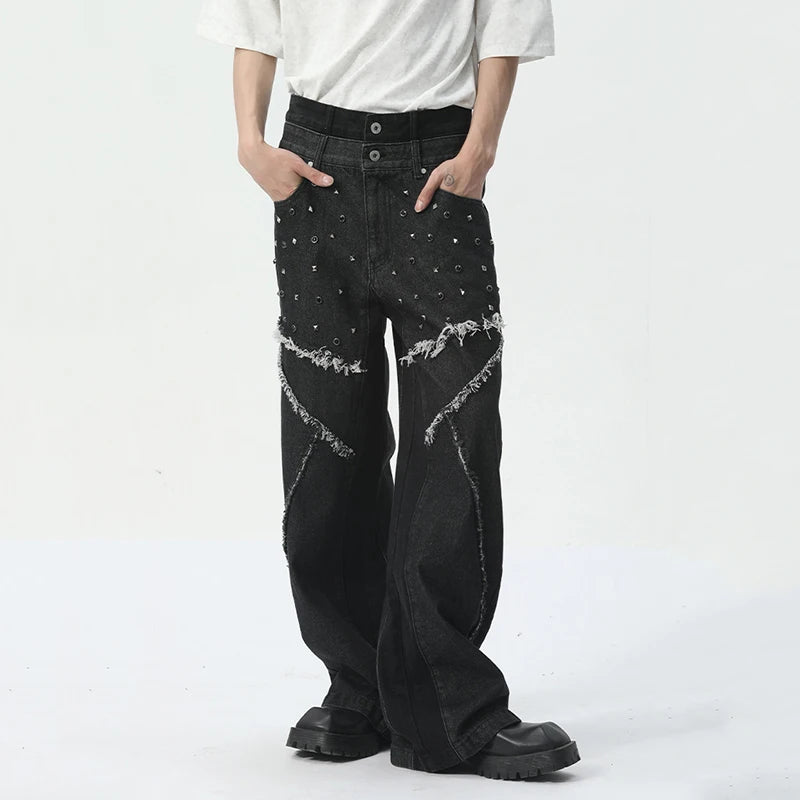 Rivet Patchwork Fringe Loose Jeans