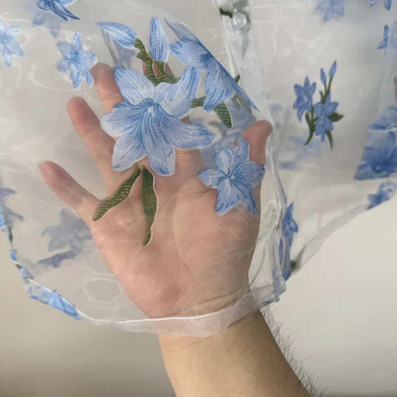 Floral Decoration Sheer Organza Shirt