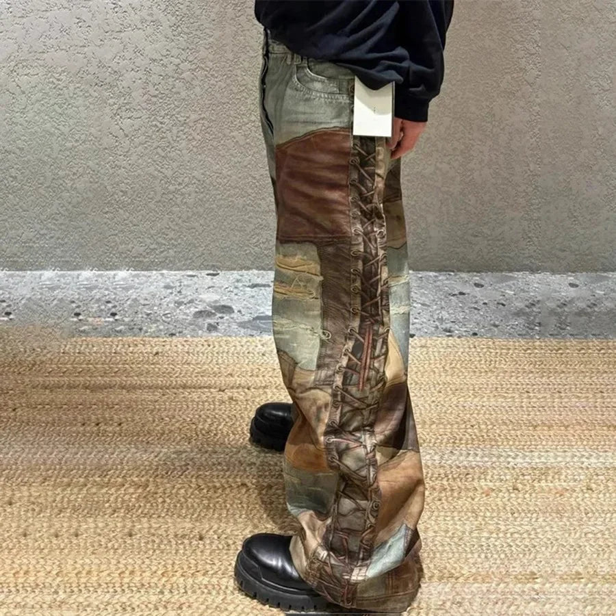 Casual Patchwork Style 3D Printed Jeans