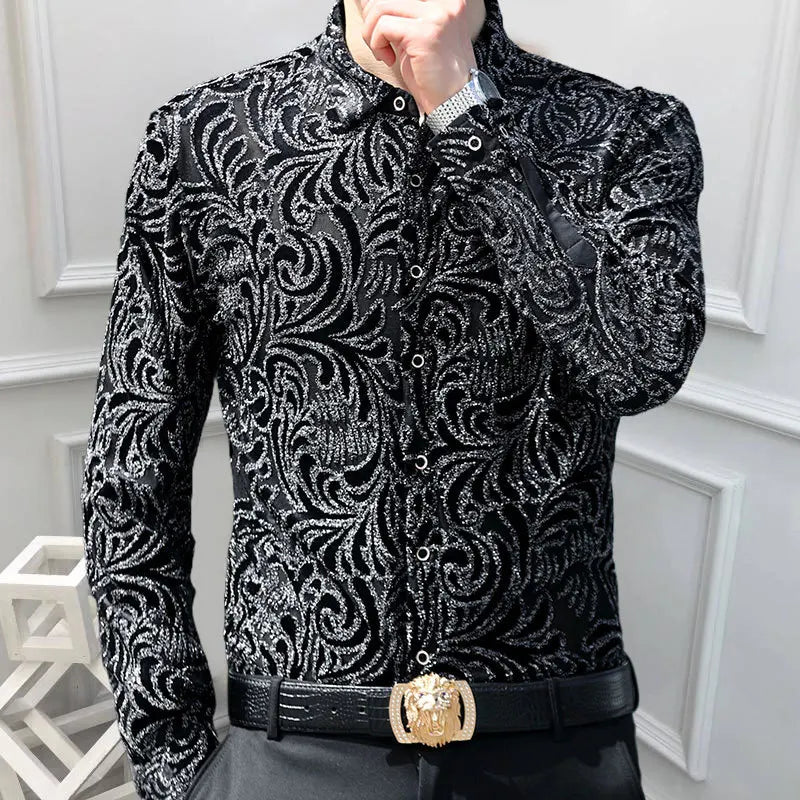 Geometric Velvet Printed Long Sleeve Shirt