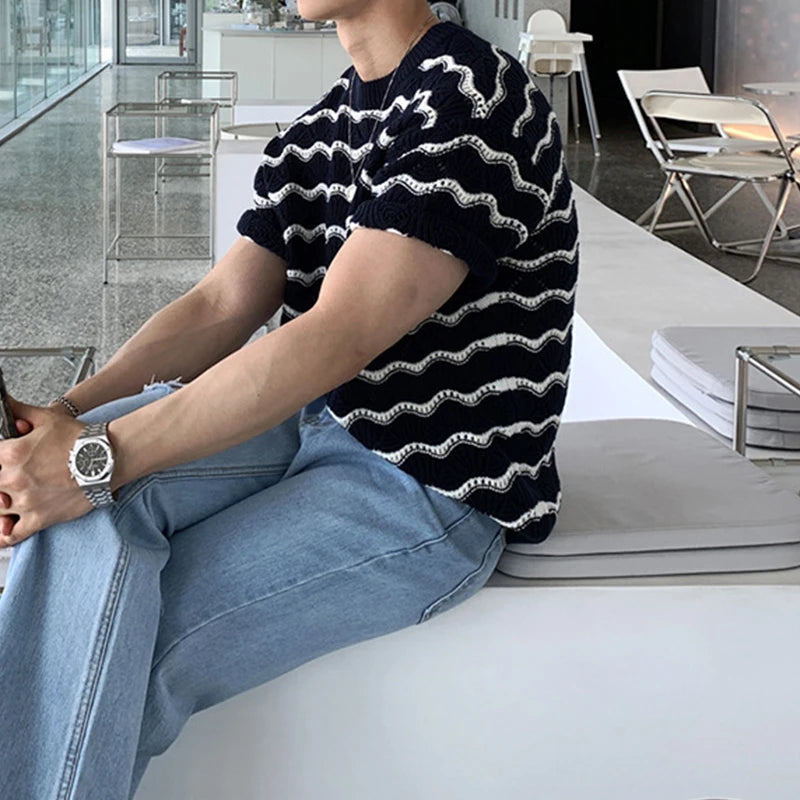 Knitted O-Neck Short Sleeve Hollow T-Shirt