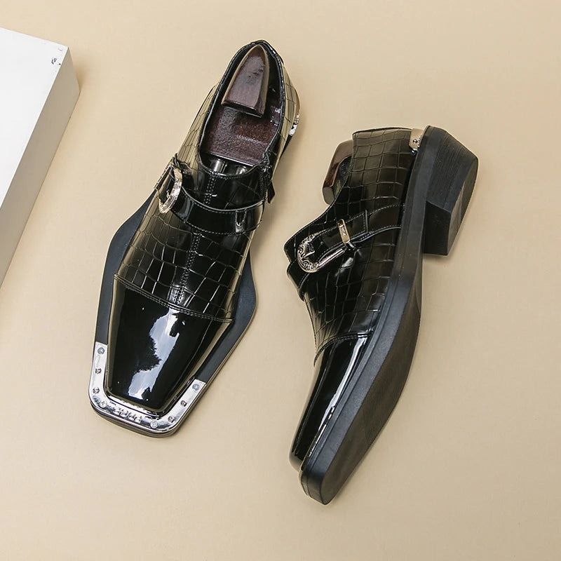 Square Point Fake Crocodile Skin Pattern Shoes