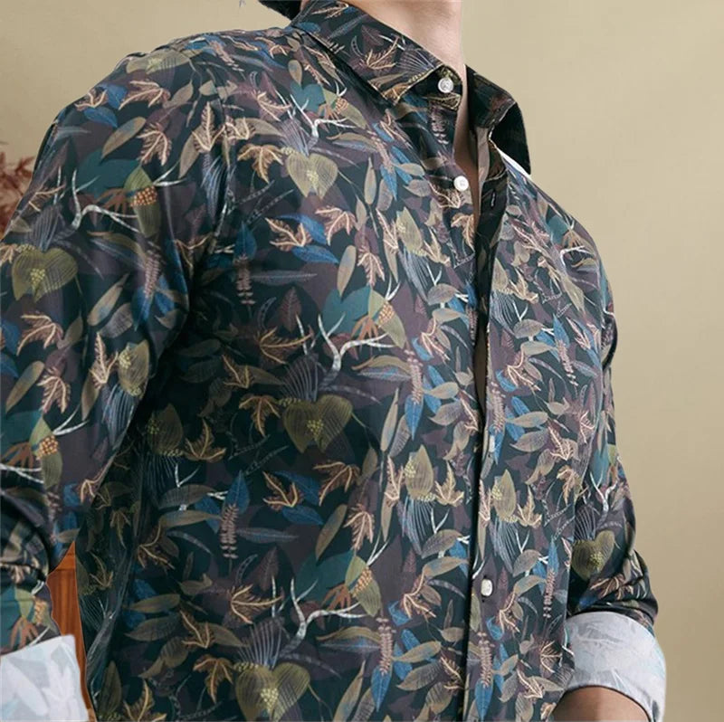 Floral Print Slim Fit Polyester Shirt