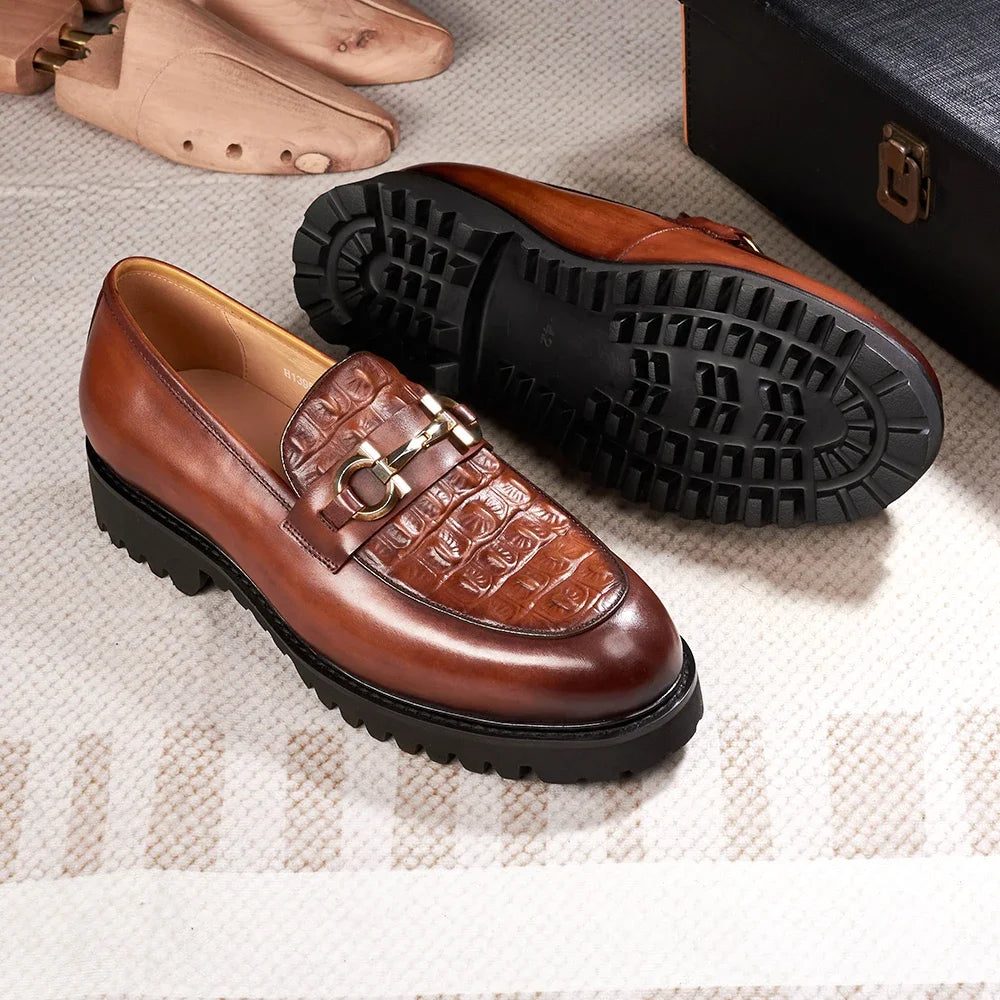 Genuine-Leather Snakeskin Pattern Appliques Loafers