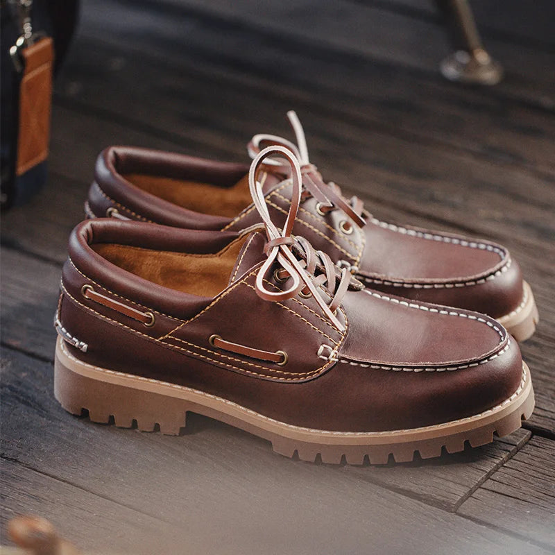 Red-Brown Split Leather Solid Shoes