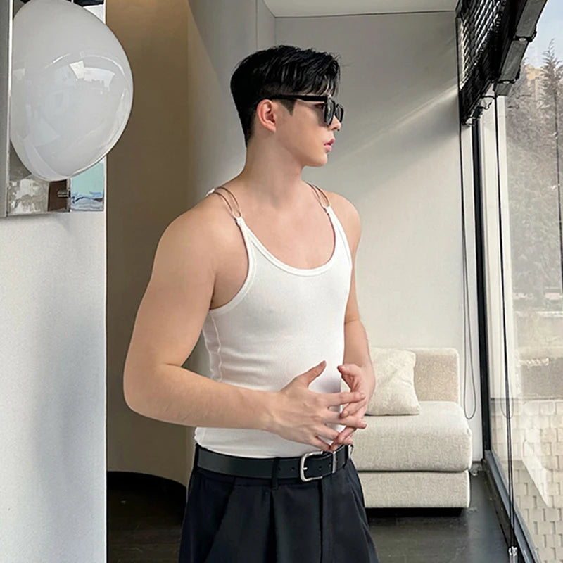 Solid Metal Straps Knitted Tank Top