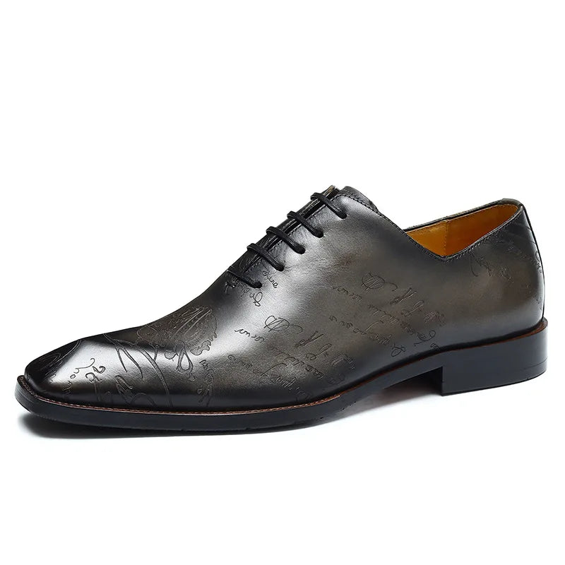 Embossed Genuine Leather Oxford Shoes