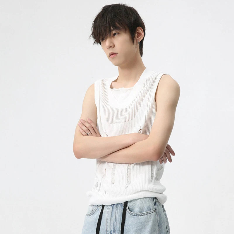 Knitted Ripped Loose Tank Top