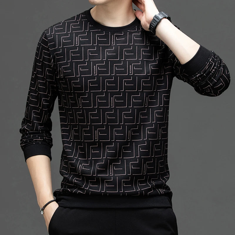 Geometric Letter Printed O-Neck Sweater