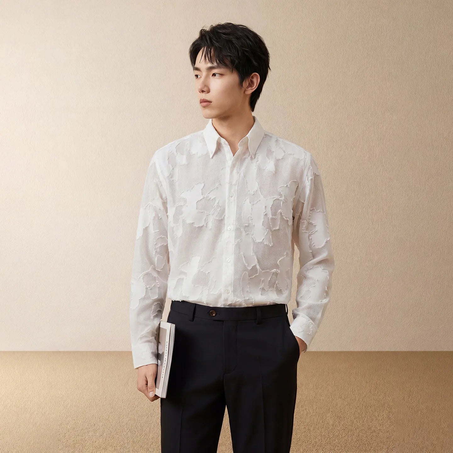 Sheer Petal Texture Dress Shirt