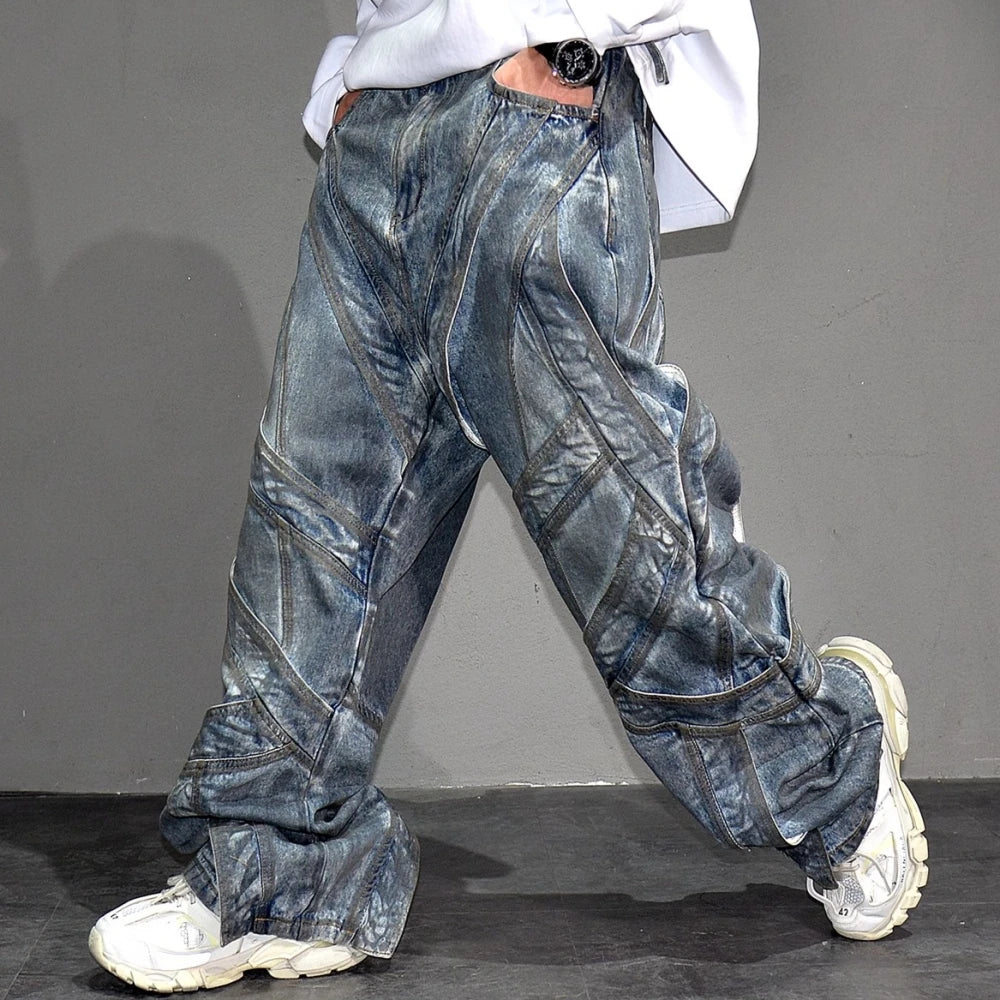 Blue Stitch Patchwork Baggy Jeans