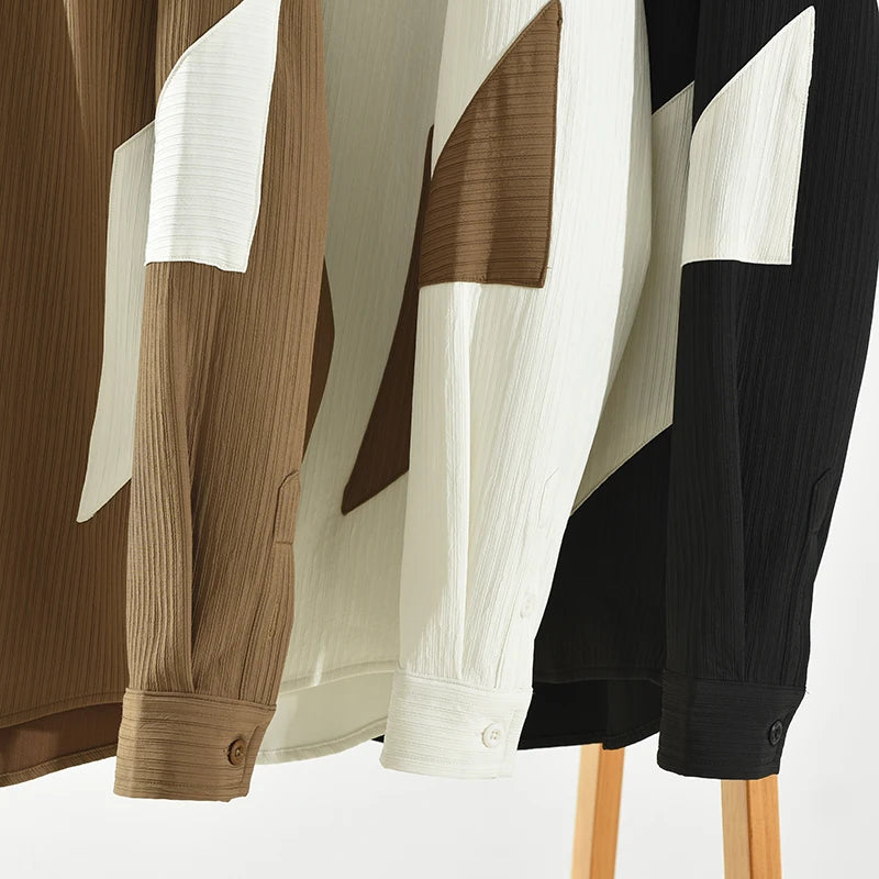 Solid Contrast Small Pleated Loose Shirt