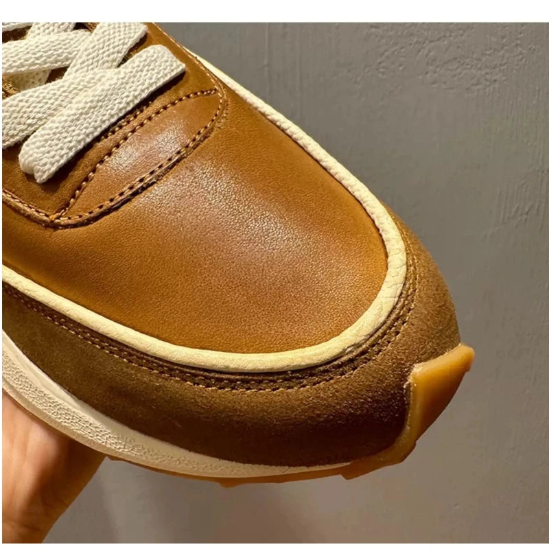 Brown Genuine Leather Chunky Sole Sneakers
