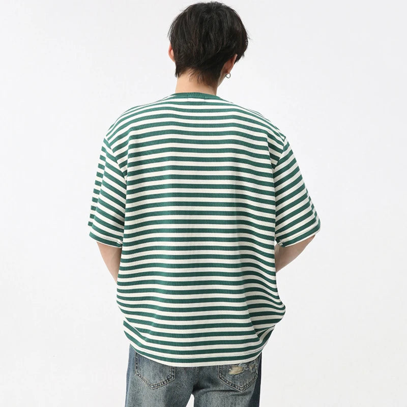 Stripes Pocket Design Loose T-Shirt