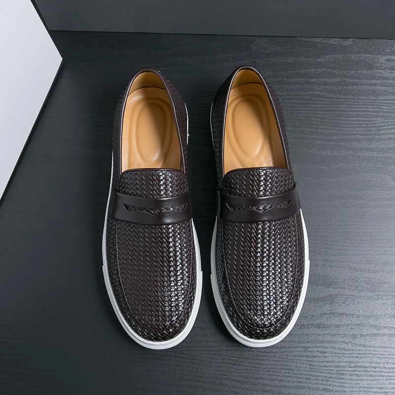 Soft Casual Leather Woven Loafers