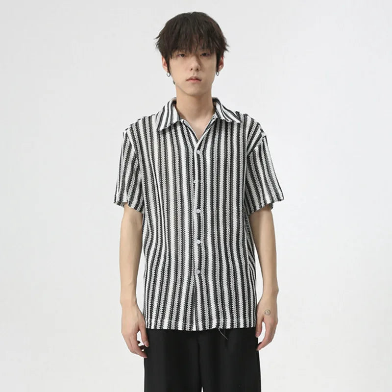 Vertical Stripe Half-Sleeve Shirt
